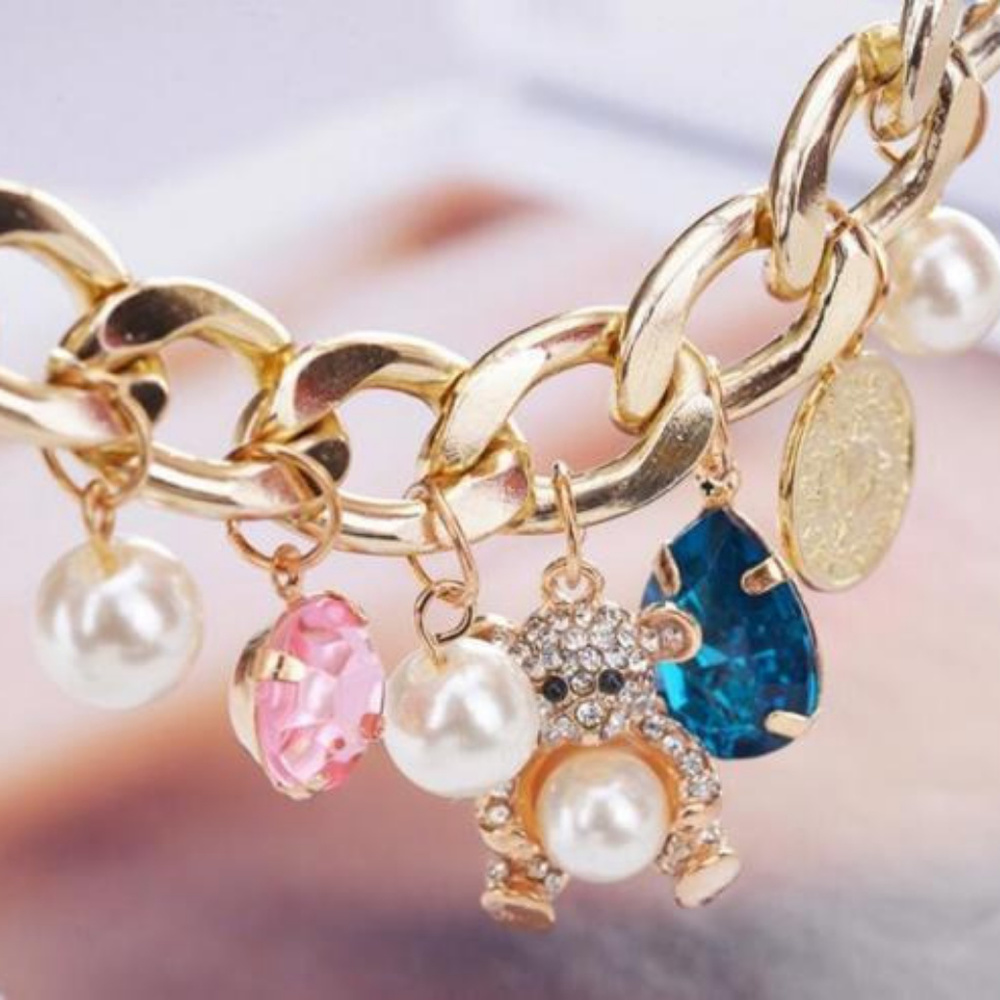 Bear Charm Bracelet with Pearls